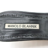 Manolo Blahnik Araspemu Mules Black Leather Size 41 Kitten Heel Slide Sandals
