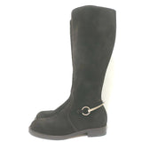 Gucci Slim Horsebit Flat Riding Boots Dark Brown Suede Size 36.5