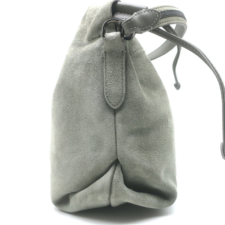 Brunello Cucinelli Monili Strap Bucket Bag Gray Suede Small Crossbody