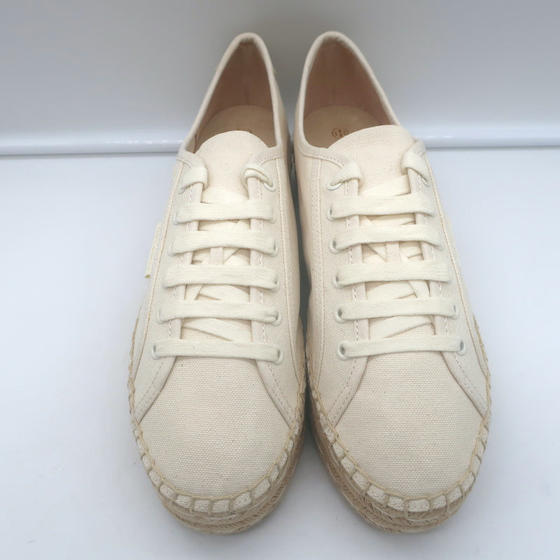 Tory Burch Seaside Lace-Up Oxford Espadrilles Ivory Canvas Size 10.5 NEW
