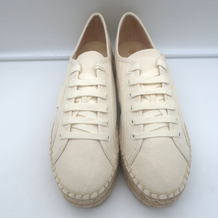 Tory Burch Seaside Lace-Up Oxford Espadrilles Ivory Canvas Size 10.5 NEW