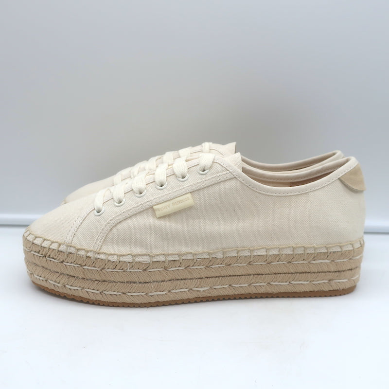Tory Burch Seaside Lace-Up Oxford Espadrilles Ivory Canvas Size 10.5 NEW
