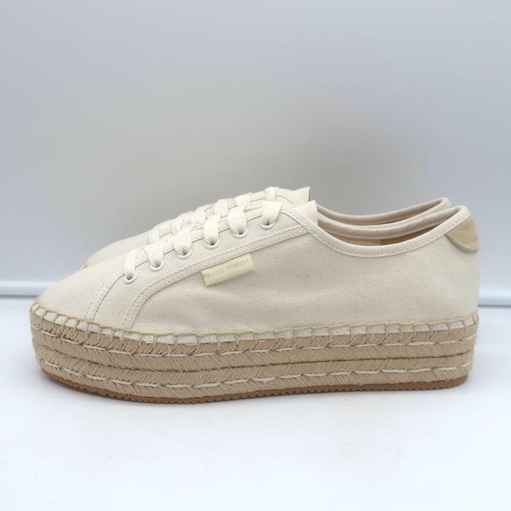 Tory Burch Seaside Lace-Up Oxford Espadrilles Ivory Canvas Size 10.5 NEW