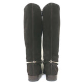 Gucci Slim Horsebit Flat Riding Boots Dark Brown Suede Size 36.5