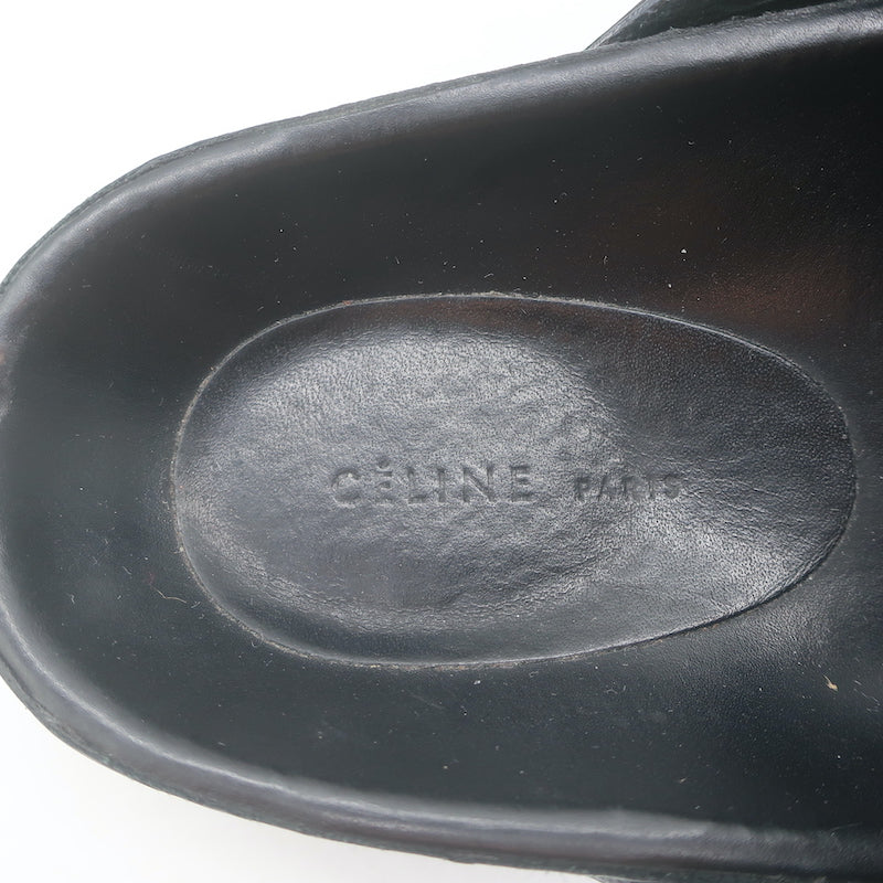 Celine Double Band Slide Sandals Black Patent Leather Size 37