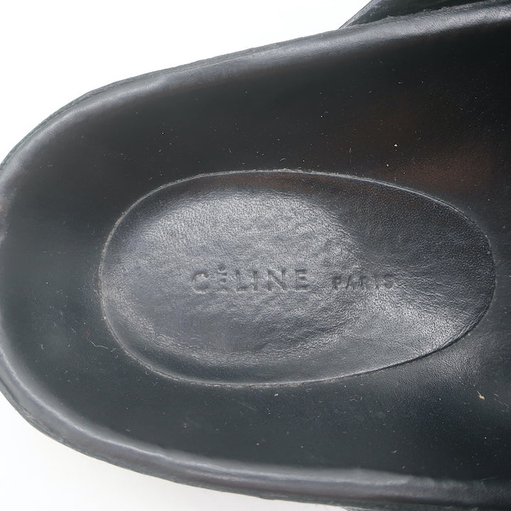 Celine Double Band Slide Sandals Black Patent Leather Size 37