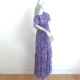 Ulla Johnson Penninah Cold Shoulder Ruffle Midi Dress Purple Floral Print Size 0