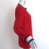 Gucci Ruffle-Trimmed Collared Shirt Red Silk Size 44 Long Sleeve Blouse