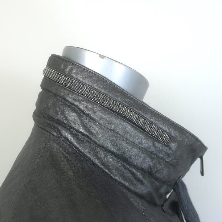 Brunello Cucinelli Monili-Trim Metallic Leather Bomber Jacket Silver Size 42