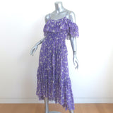 Ulla Johnson Penninah Cold Shoulder Ruffle Midi Dress Purple Floral Print Size 0