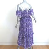 Ulla Johnson Penninah Cold Shoulder Ruffle Midi Dress Purple Floral Print Size 0