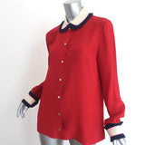 Gucci Ruffle-Trimmed Collared Shirt Red Silk Size 44 Long Sleeve Blouse