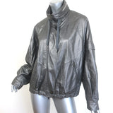 Brunello Cucinelli Monili-Trim Metallic Leather Bomber Jacket Silver Size 42