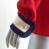 Gucci Ruffle-Trimmed Collared Shirt Red Silk Size 44 Long Sleeve Blouse