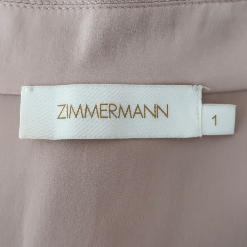 Zimmermann Blouson-Sleeve Mini Wrap Dress Light Pink Silk Satin Size 1
