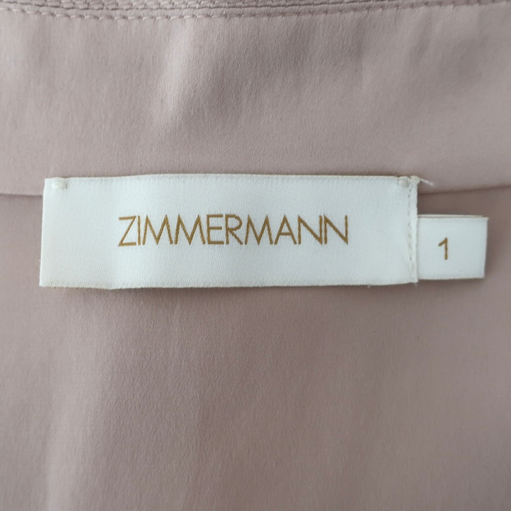 Zimmermann Blouson-Sleeve Mini Wrap Dress Light Pink Silk Satin Size 1