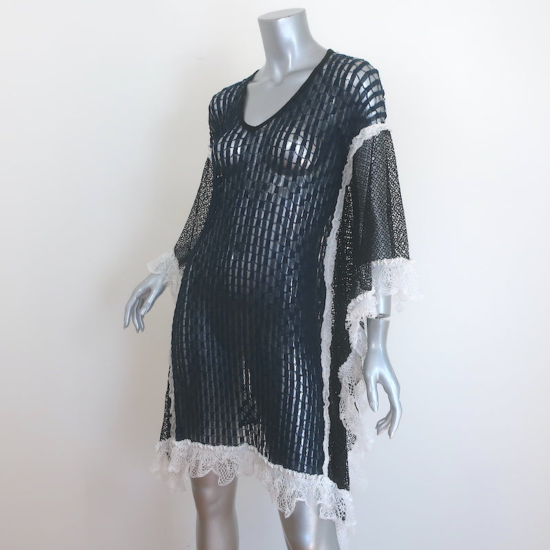 Jonathan Simkhai Ruffled Lace-Trim Crochet Cover-Up Dress Navy Size Small NEW