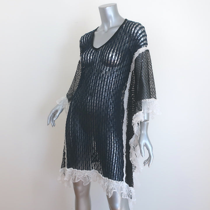 Jonathan Simkhai Ruffled Lace-Trim Crochet Cover-Up Dress Navy Size Small NEW