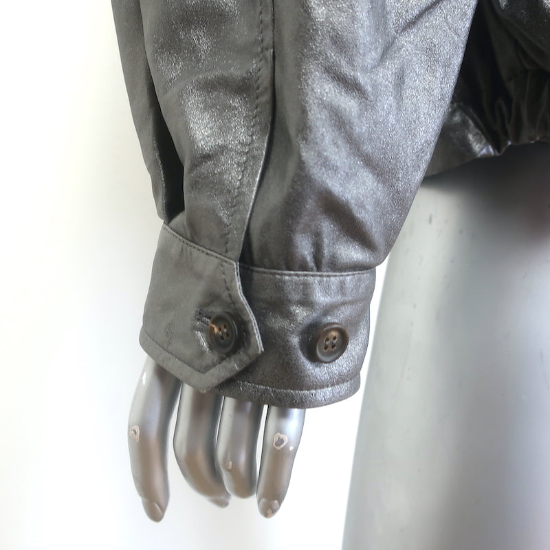 Brunello Cucinelli Monili-Trim Metallic Leather Bomber Jacket Silver Size 42