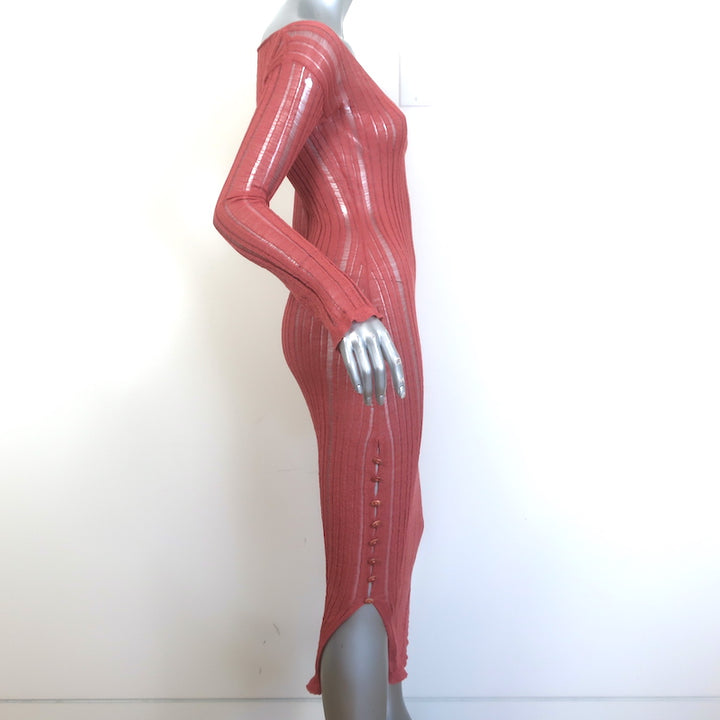 Cult Gaia Antonella Long Sleeve Midi Dress Pink Ribbed Knit Size Small