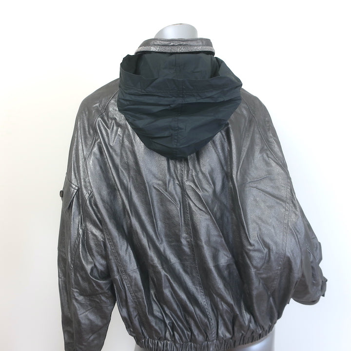 Brunello Cucinelli Monili-Trim Metallic Leather Bomber Jacket Silver Size 42