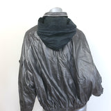 Brunello Cucinelli Monili-Trim Metallic Leather Bomber Jacket Silver Size 42