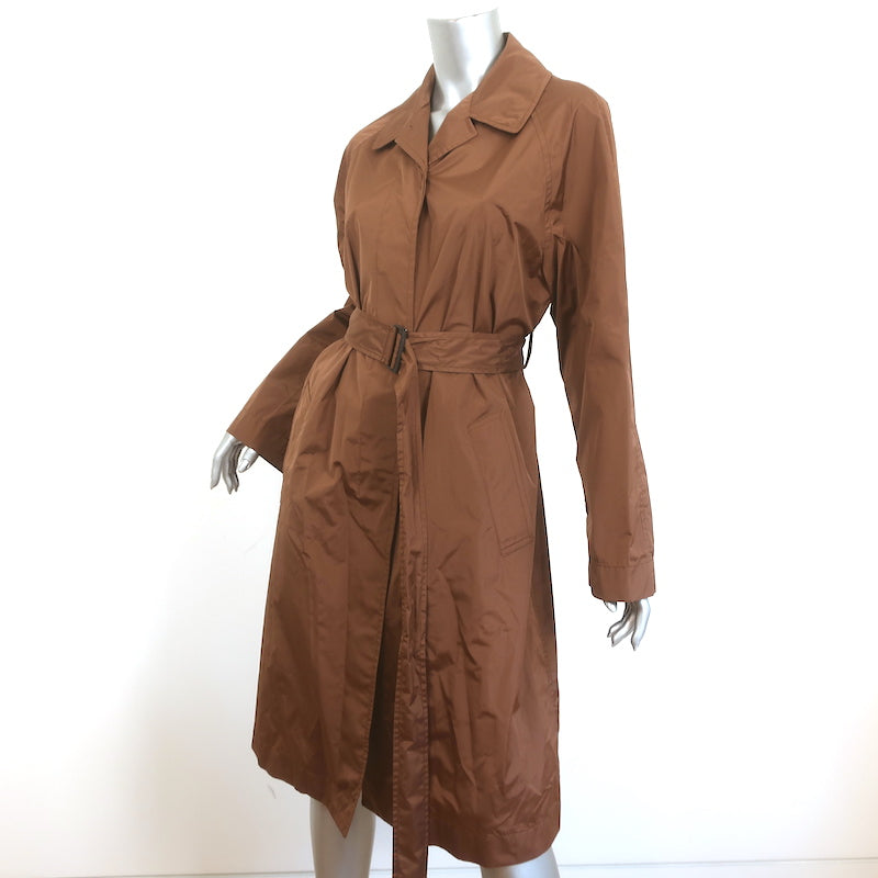 Bottega Veneta Trench Coat Brown Silk-Blend Size 40 Belted Long Jacket