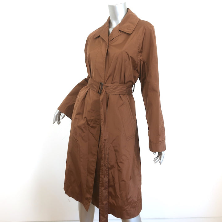 Bottega Veneta Trench Coat Brown Silk-Blend Size 40 Belted Long Jacket