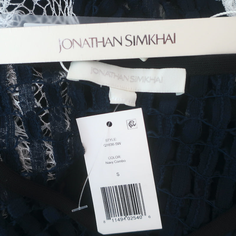 Jonathan Simkhai Ruffled Lace-Trim Crochet Cover-Up Dress Navy Size Small NEW