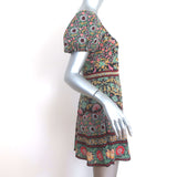 Alice + Olivia Puff Sleeve Mini Dress Dana Multicolor Floral Print Crepe Size 4