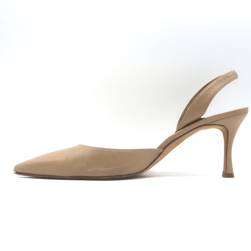 Manolo Blahnik Carolyne 70 Slingback Pumps Beige Leather Size 41