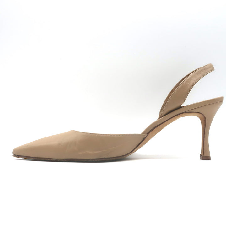 Manolo Blahnik Carolyne 70 Slingback Pumps Beige Leather Size 41