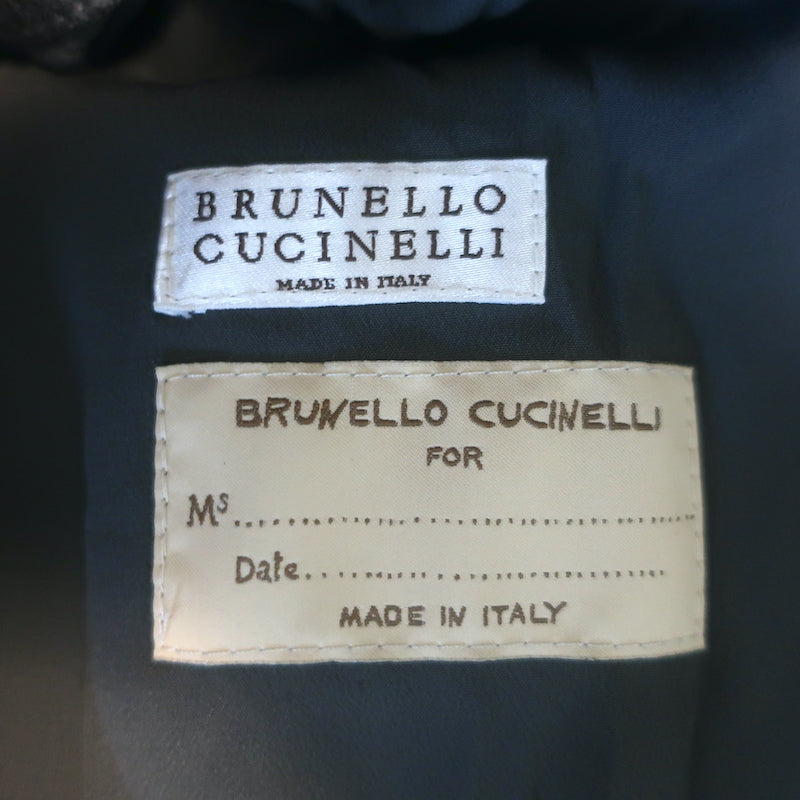 Brunello Cucinelli Monili-Trim Metallic Leather Bomber Jacket Silver Size 42