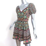 Alice + Olivia Puff Sleeve Mini Dress Dana Multicolor Floral Print Crepe Size 4