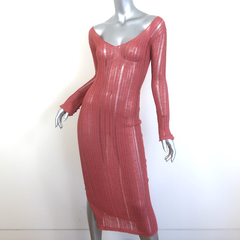 Cult Gaia Antonella Long Sleeve Midi Dress Pink Ribbed Knit Size Small