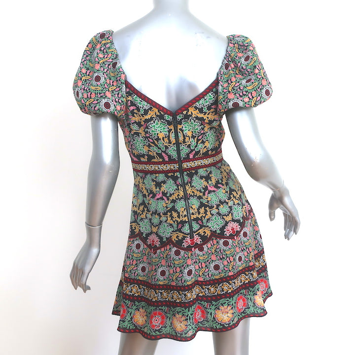 Alice + Olivia Puff Sleeve Mini Dress Dana Multicolor Floral Print Crepe Size 4