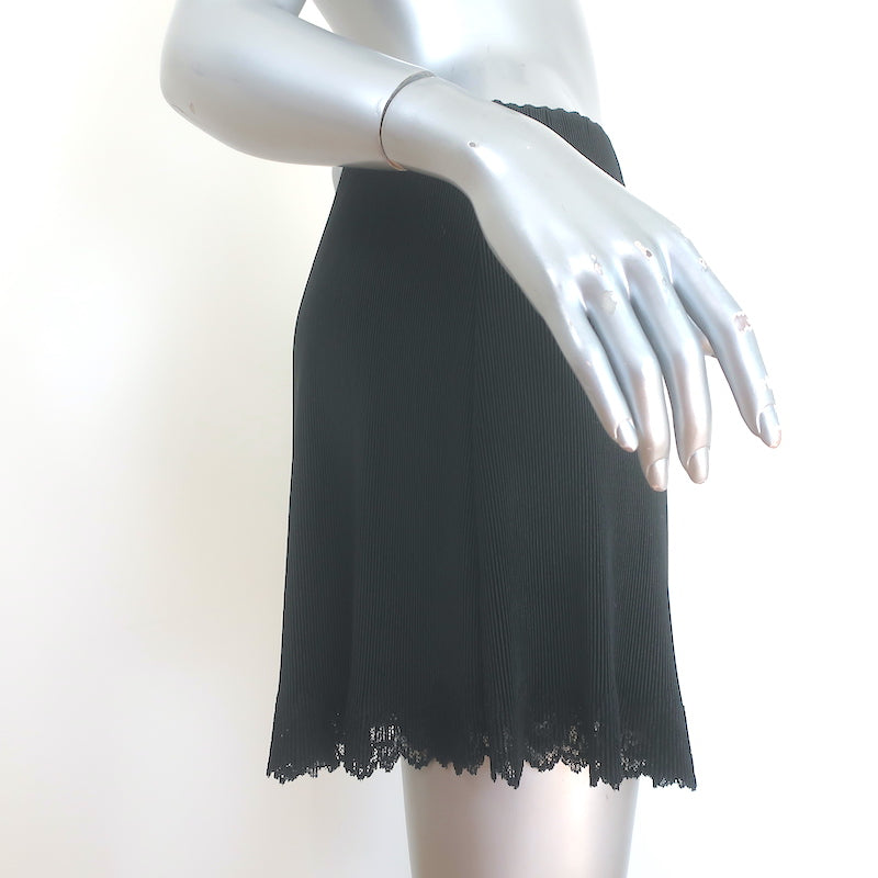 T by Alexander Wang Lace-Trimmed Plisse Crepe Mini Skirt Black Size Medium