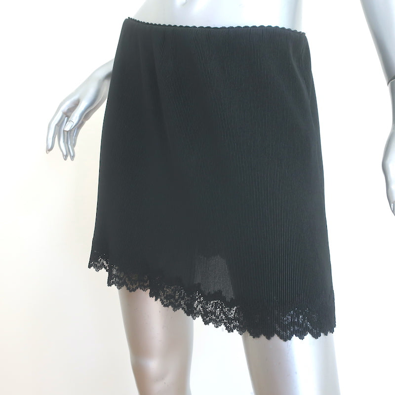 T by Alexander Wang Lace-Trimmed Plisse Crepe Mini Skirt Black Size Medium