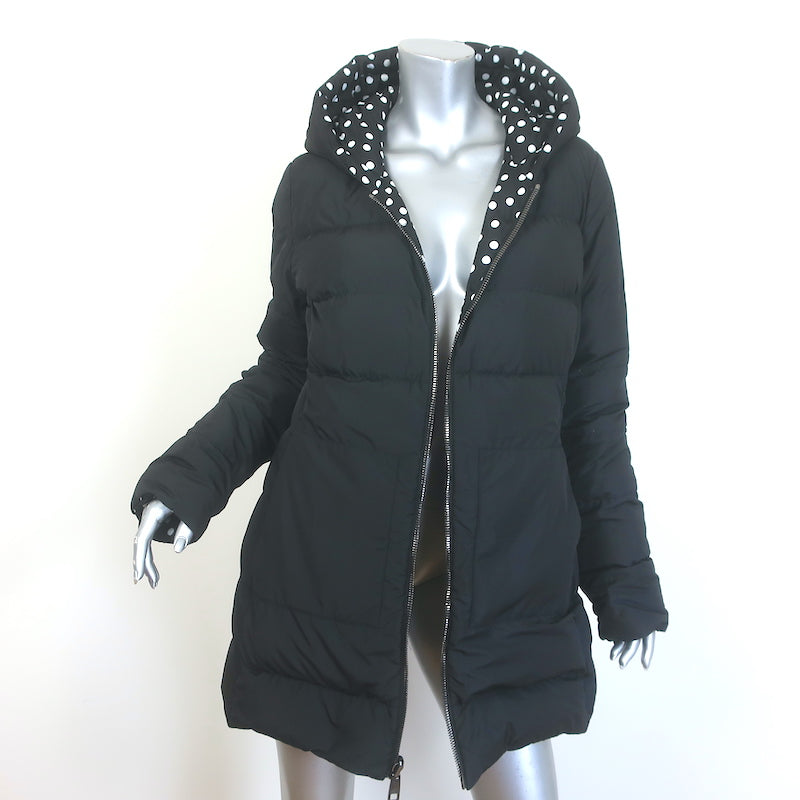 Dolce &amp; Gabbana Reversible Hooded Down Puffer Jacket Black Polka Dot Size 44