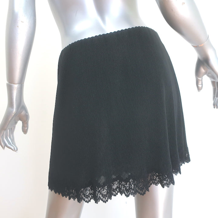 T by Alexander Wang Lace-Trimmed Plisse Crepe Mini Skirt Black Size Medium
