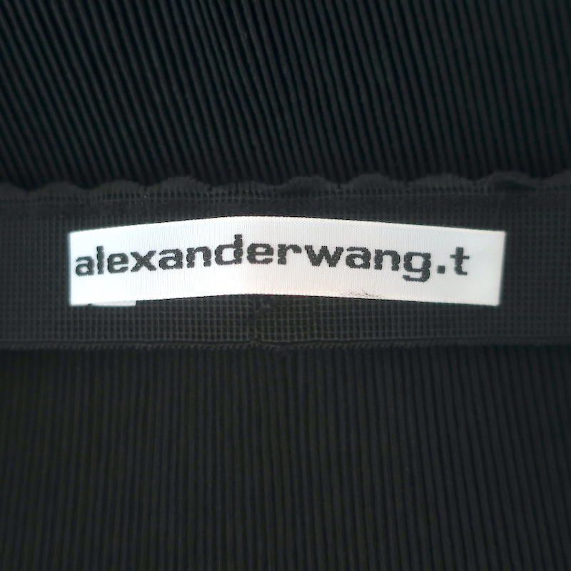 T by Alexander Wang Lace-Trimmed Plisse Crepe Mini Skirt Black Size Medium