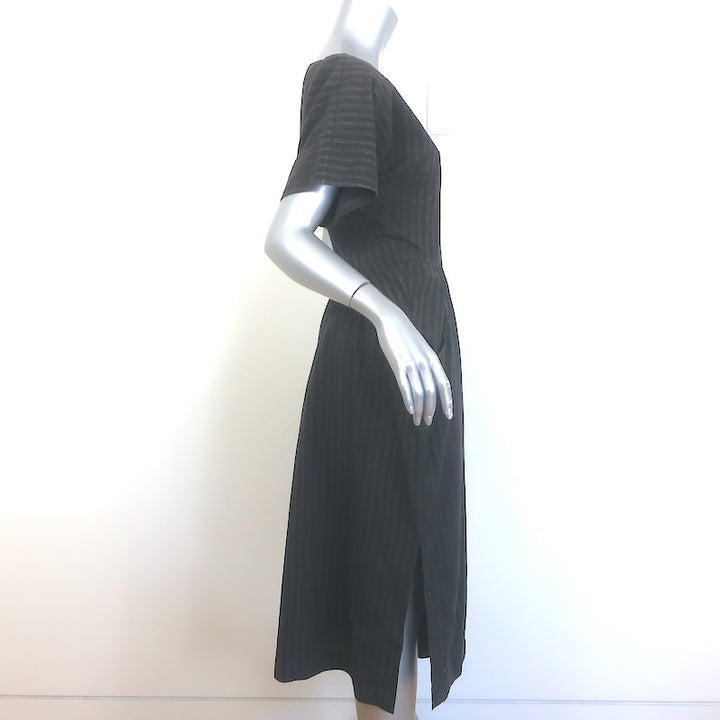 James Perse Striped Short Sleeve Midi Dress Black Cotton-Blend Size 1