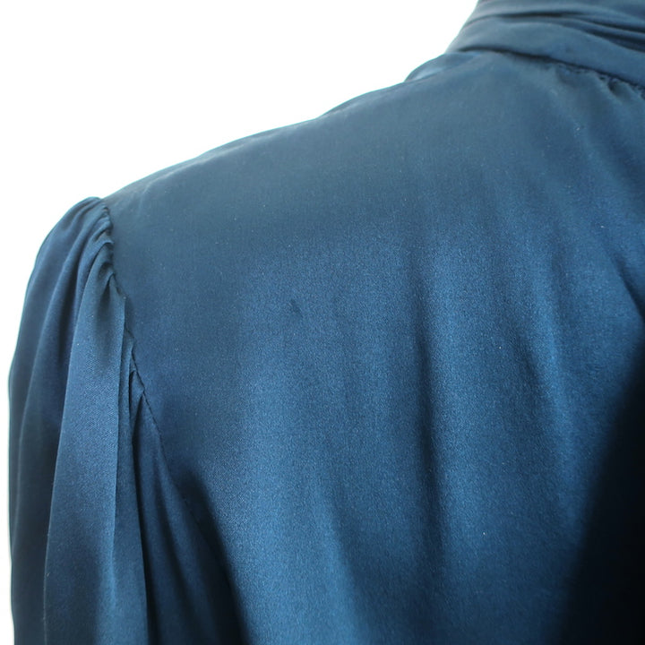 Veronica Beard Bow Back Blouse Chilton Navy Silk Satin Size 10 Long Sleeve Top