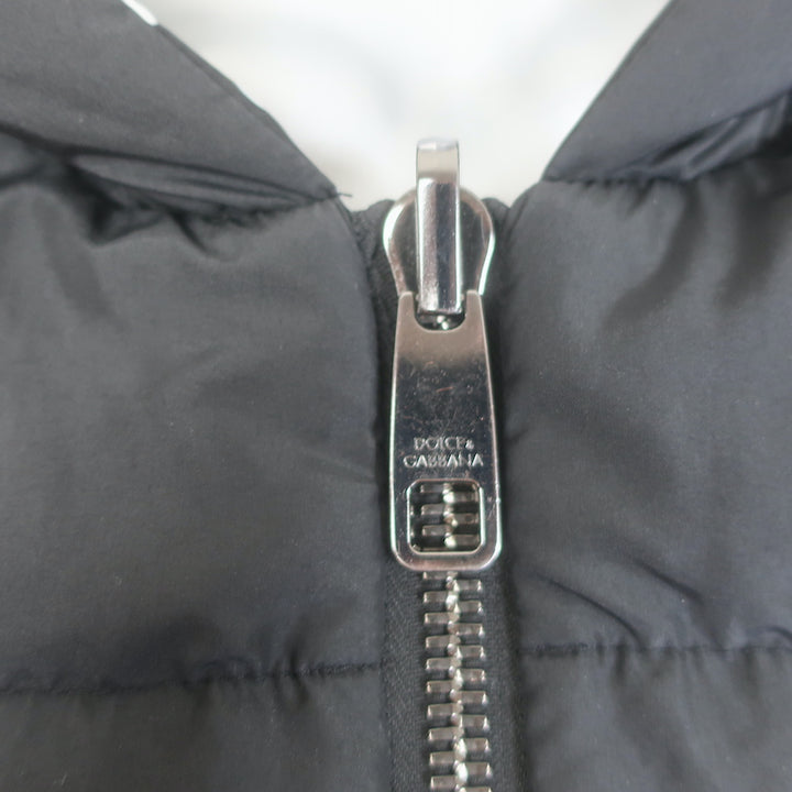 Dolce &amp; Gabbana Reversible Hooded Down Puffer Jacket Black Polka Dot Size 44