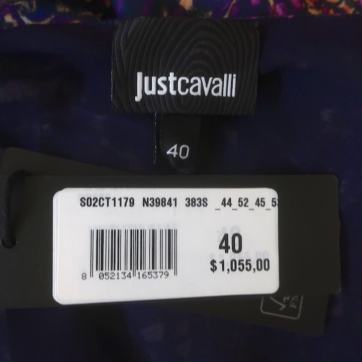 Just Cavalli Maxi Slip Dress Purple Baroque Snakeskin Print Satin Size 40 NEW