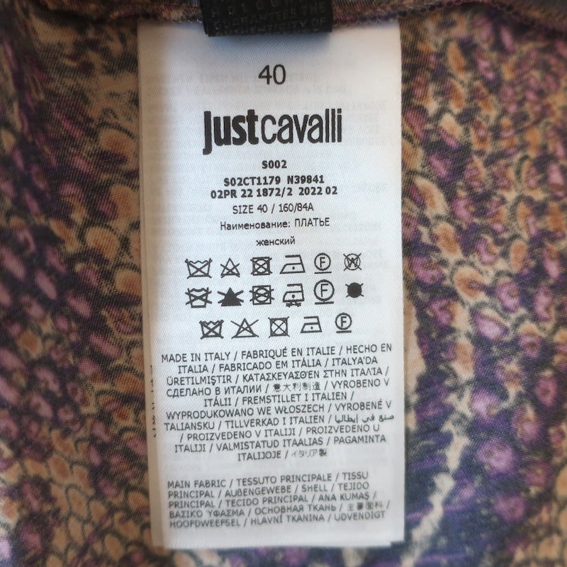 Just Cavalli Maxi Slip Dress Purple Baroque Snakeskin Print Satin Size 40 NEW