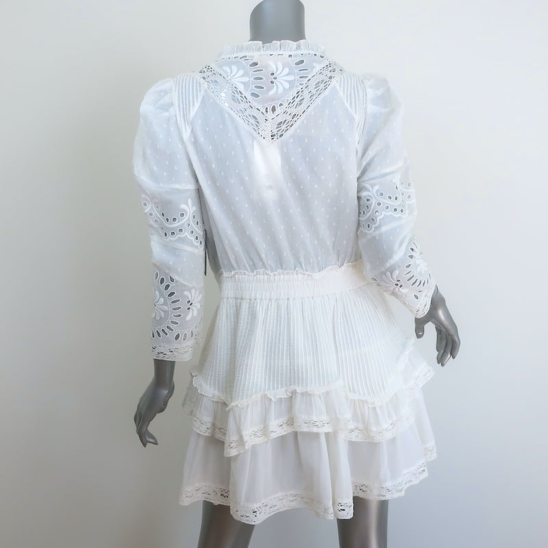 LoveShackFancy Isidore Puff Sleeve Mini Dress White Cotton Size Large NEW