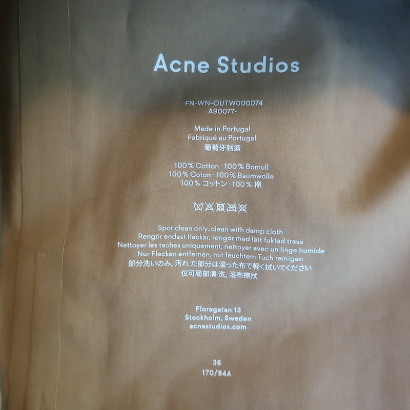 ACNE Studios Coat Brown Cotton Size 36 Long Jacket
