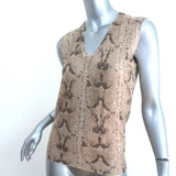 Yves Saint Laurent Top Beige Snakeskin Print Wool Size Small Sleeveless Sweater