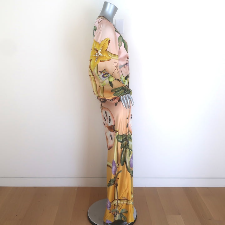 Camilla Original Sin U-Ring Cutout Maxi Dress Pink/Yellow Silk Size Small NEW